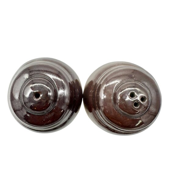 Vintage Clay Jug Salt and Pepper Shakers Brown and Tan Glossy Finish - Picture 2 of 7